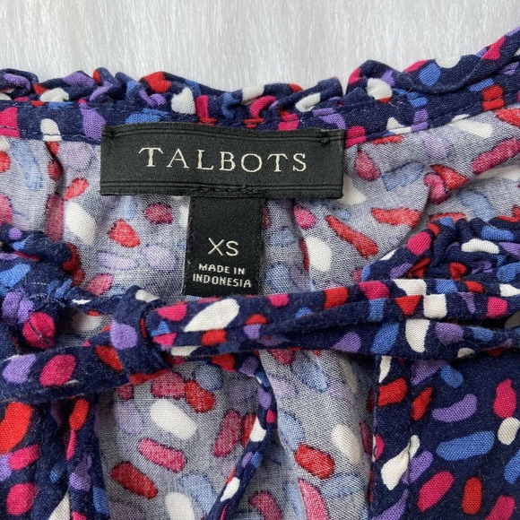 Talbots Blouse Sz XS Colorful Long Sleeve Smocked Fringe Tie Neck Elastic Womens - Picture 4 of 9